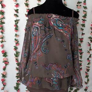 INC International Concepts Multicolor Paisley Off-Shoulder Blouse